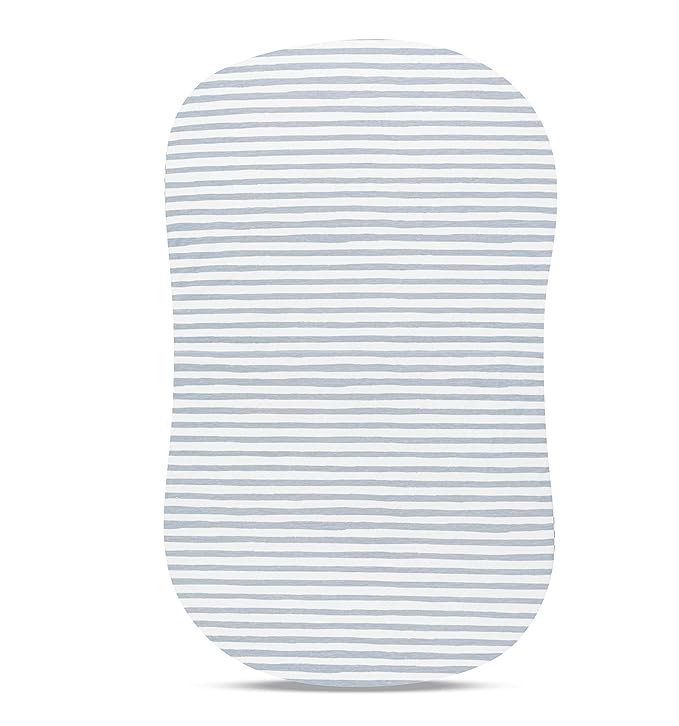 Ely’s & Co. Patent Pending Waterproof Bassinet Sheet 2-Pack Set for Baby Boy - 100% Cotton, Jersey Knit Cotton Sheets with Waterproof Lining — Misty Blue, Stripes and Splashes