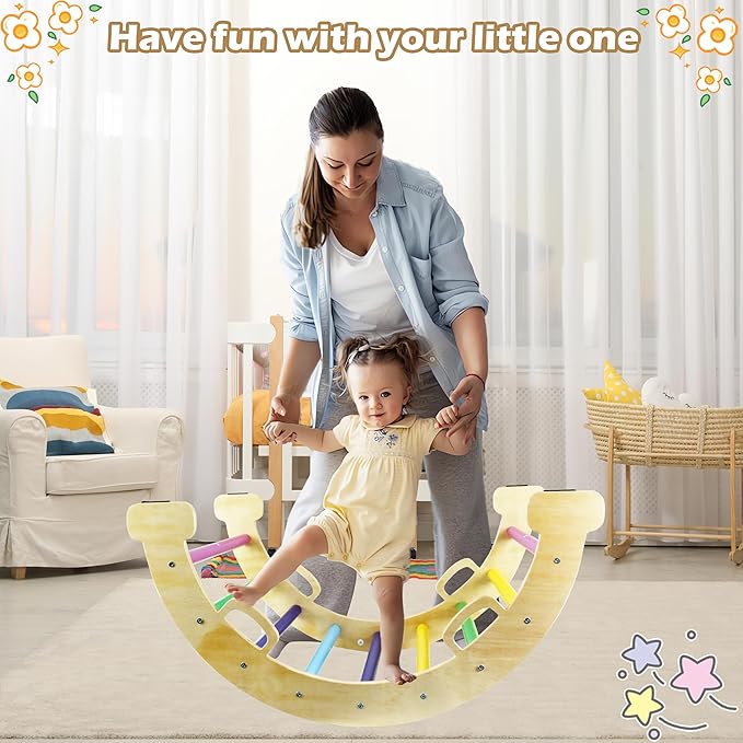 5in1 Wooden Climbing Toys, for Toddler Kids Playground with Arch & Ramp & Ladder, Foldable Baby Jungle Climbing Gym, Outdoor & Indoor