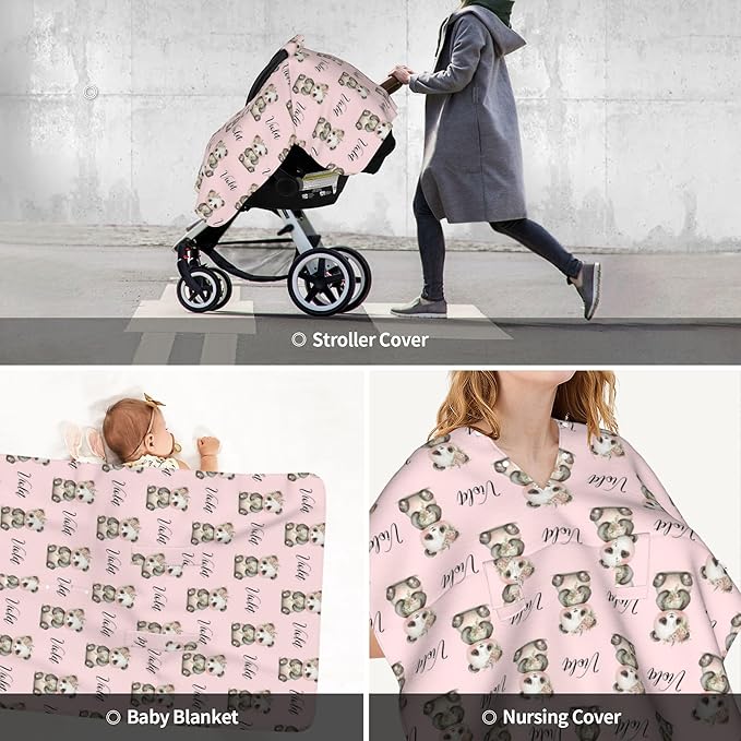 Personalized Baby Car Seat Canopy & Nursing Cover by Panda Minky - Minky Fabric Carrier & Stroller Covers for Newborns