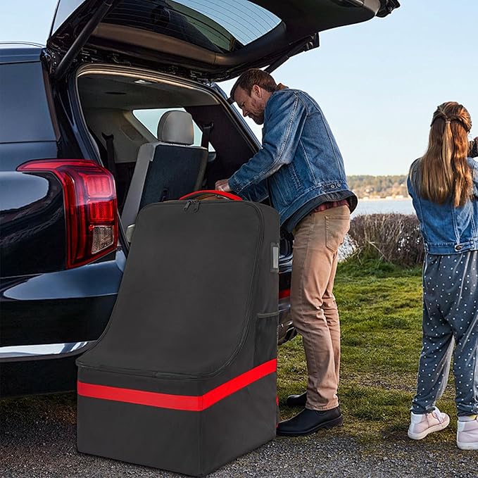 IBVIVIC Padded Car Seat Travel Bag for Airplane, Heavy Duty Car Seat Bag for Air Travel Gate Check Carseat Carrier Bag with Shoulder Strap, Fits Most Baby & Infant Car Seats (Black&Red)