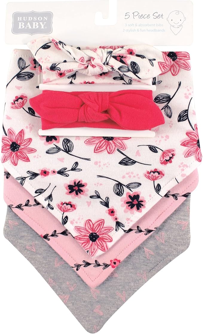 Hudson Baby Unisex Baby Cotton Bib and Headband Set