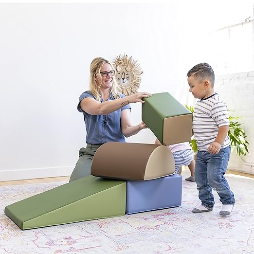 ECR4Kids SoftZone Climb and Crawl Active Playset, Building Blocks, Earthtone, 5-Piece