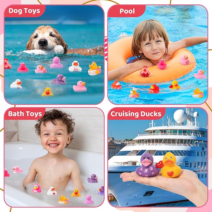 H1vojoxo Valentine’s Day Rubber Ducks - 30 Set Valentine's Day Rubber Ducks for Cruise Valentines Party Favor Duckies Cruise Duck Tags Kits for Pool Bath Toy Goodie Bag Fillers Classroom Exchange Gift