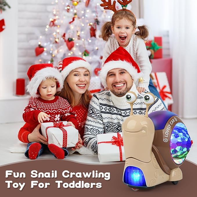 Baby Toddler Crawling Toys 6-12 Months, Musical Snail Baby Toy, Infant Crawling Tummy Time Development Toys Boy Girl Christmas Birthday Gifts