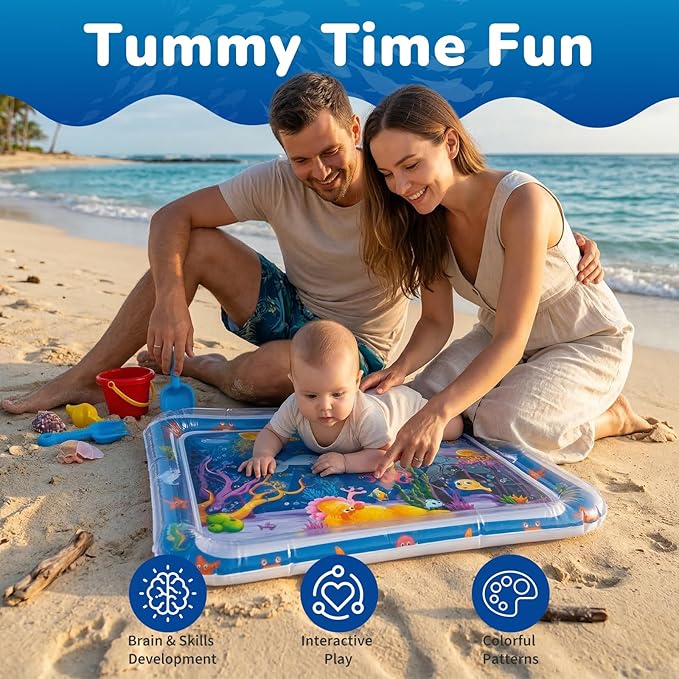 Tummy Time Water Mat for Babies, Inflatable Tummy Time Water Play Mat, with Bright and Colorful Patterns, for Interactive and Fun Early Learning, Ocean-Themed