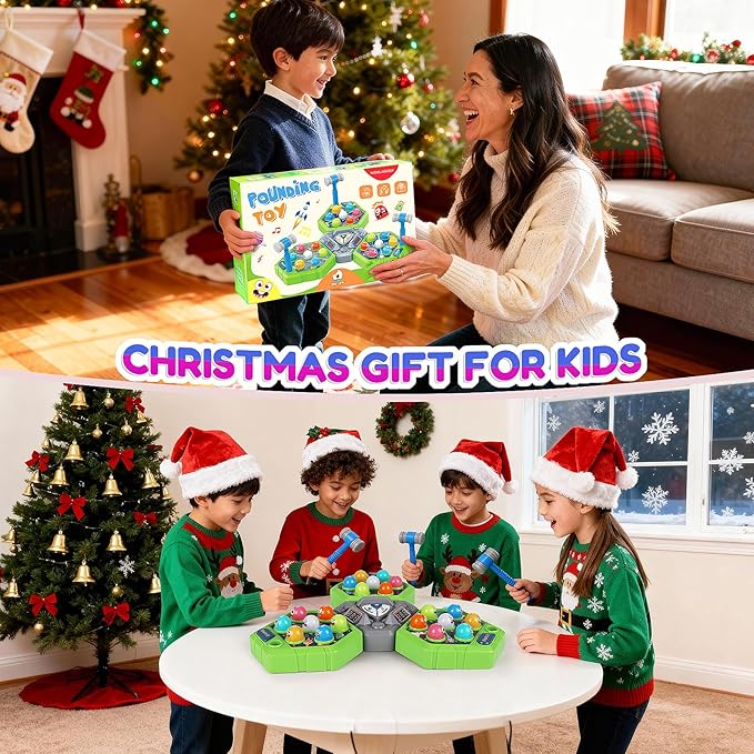TooLion 3-Player Whack Game Mole for Kids 3-12 Boys Girls - 3 Independent Game Boards,3 Modes with Sound & Light,Safe Educational Pounding Toy,Christmas Birthday Gift for Multi-Kid Families,Green