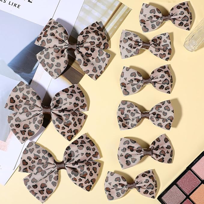 Qianyu Leopard Hair Bow Clips Cheetah Print Costume Accessories Fully Lined Polka Dot Alligator Clip Baby Barrettes Hairpins Aesthetic Ponytail Holder for Women Girls Teens Kids (9 hairpins)