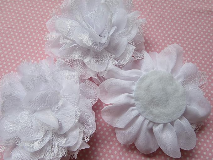 YYCRAFT Large Chiffon Lace Flower 4.25" Hair Flower for DIY Headband Baby Flowers Bows Craft and Party Decoration(White,8pcs)