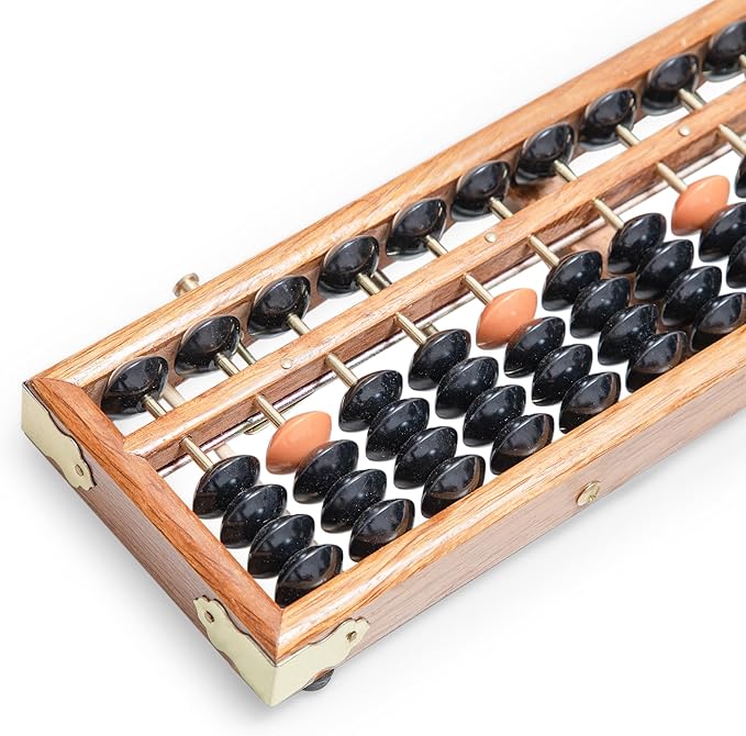 Black long Di fang Wooden Abacus - Professional 13 Column Soroban - 10.83 Inches (27.5 Centimeters) - Calculator with Reset Button - Made