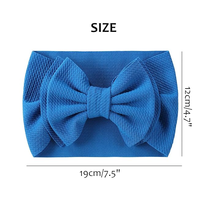 Cinaci 12 Pack Stretchy Elastic Wide Nylon Headbands with Solid Knot Big Hair Bow Headwraps Large Oversized Hair Bows Accessories for Baby Girls Infants Toddlers Kids
