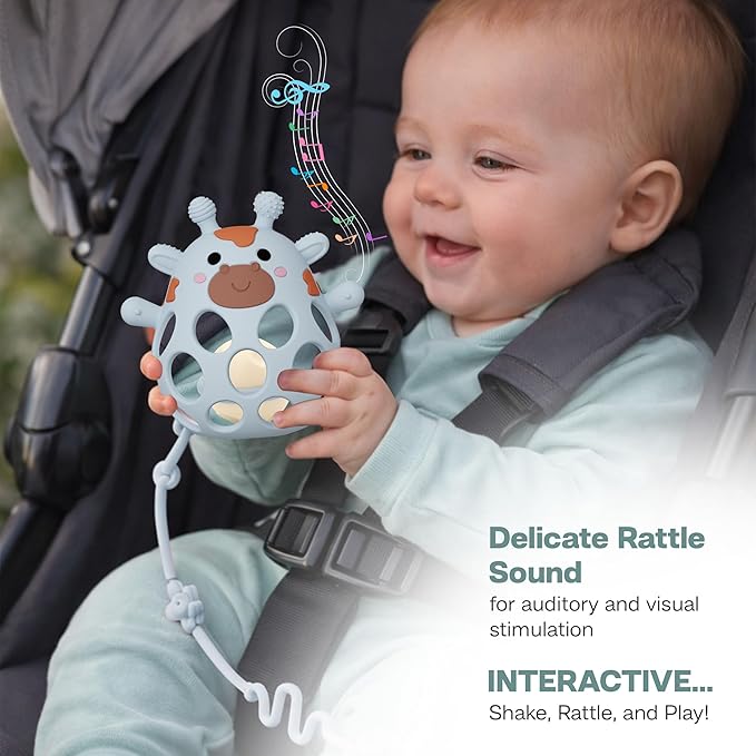 Giraffe Baby Teether with Pacifier Clip - 3 in 1 Teething Toy, Rattle & Clip Set, Food Grade Silicone BPA Free, Baby Teething Toys 3-6 Months, Baby Toys 6-12 Months
