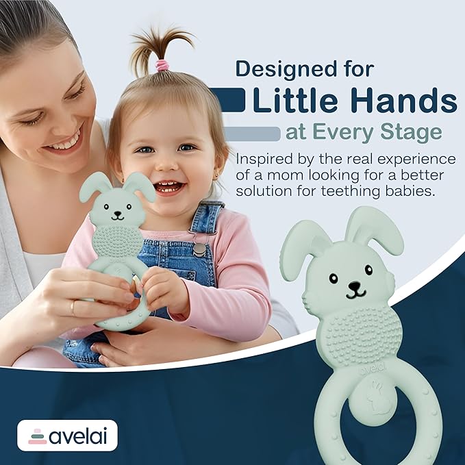Bunny Baby Teether - Teething Toys for Babies 3-6 Months Teething Relief, Silicone Baby Teether Toys BPA Free, Baby Chew Toys & Infant Toys 0-12 Months, Baby Teethers Boys Girls