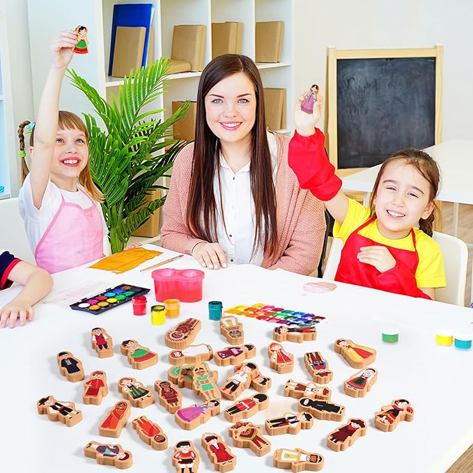 Blosssound 36 Pcs Multicultural Wooden Character Set Small Wooden People Figures Small Diversity Country Couples Wood Blocks for Preschool Classroom Play Games Educational Activity Supplies