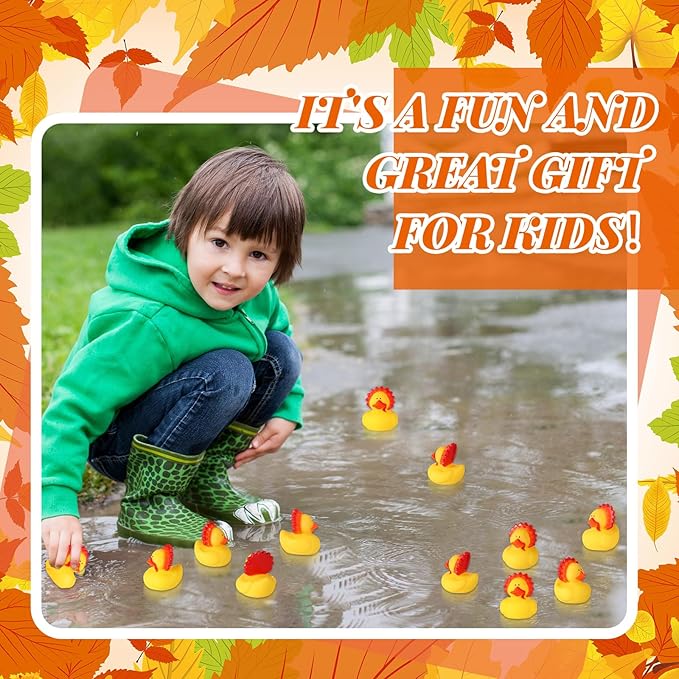Realspring 24 Pcs Rubber Ducks Bulk Halloween Rubber Ducks Goodie Bag Fillers Trick or Treat Supplies for Thanksgiving Christmas Party Favors Gift(Turkey)