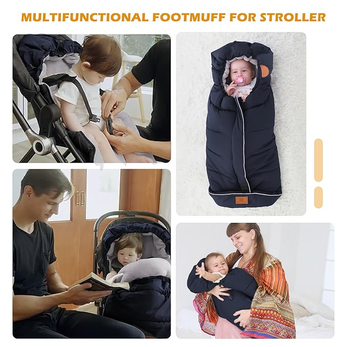 LAT Baby Warm Bunting Bag Universal,Stroller Sleeping Bag Cold Weather,Waterproof Toddler Footmuff(Basic,Navy Blue)
