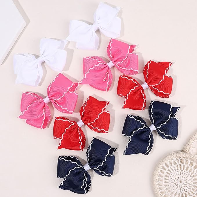 OAOLEER 5” 2PCS Hair Bows for Girls, White Grosgrain Ribbon Bows Hair Alligator Clips Hair Accessories for Girls Infants Toddlers Kids Teens Children (White)