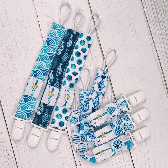 babygoal Ocean Blue Pacifier Clips, 6 Pack Binky Paci Holder Clips Leashes Fits for Most Baby Pacifiers and Binkies