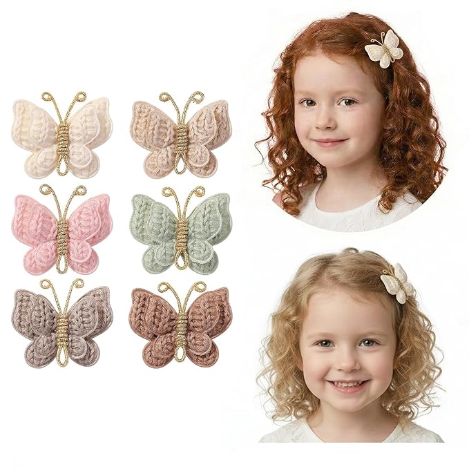 Baby Girl Butterfly Hair Clips, 6-Pcs Non-Slip Barrettes for Infants and Toddlers, Perfect for Fine Hair, Daily Wear, and Special Occasions