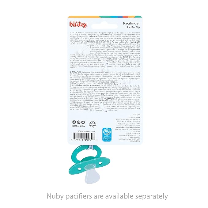 Nuby Pacifinder Silicone Pacifier Clip - Baby Pacifier Holder Clip with Convenient Hook Loop - Bowtie
