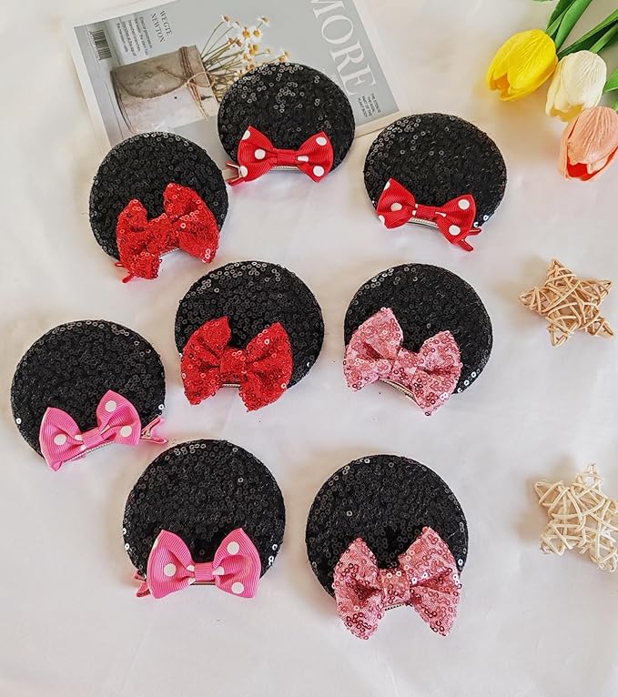 Hjiaruiky Mouse Ears Hair Clips Hair Bows Barrettes Accessories for Toddler Girls Women kids Party Birthday 4PCS