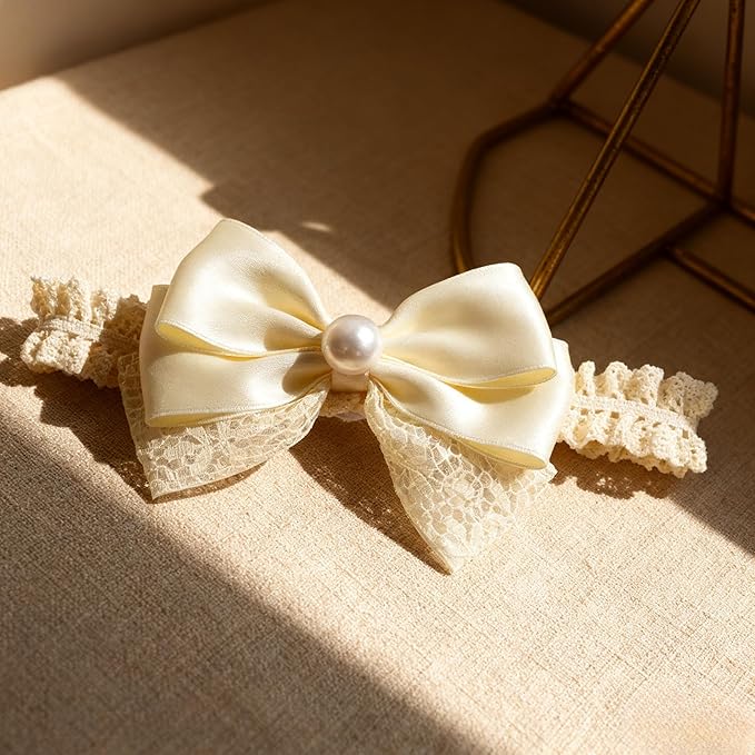 Handmade Baby Girl Headbands in Beige Baby Bows and Floral Lace Headband Bows for Newborns and Toddlers Cute Baby Girl Bows and Newborn Headband Bows
