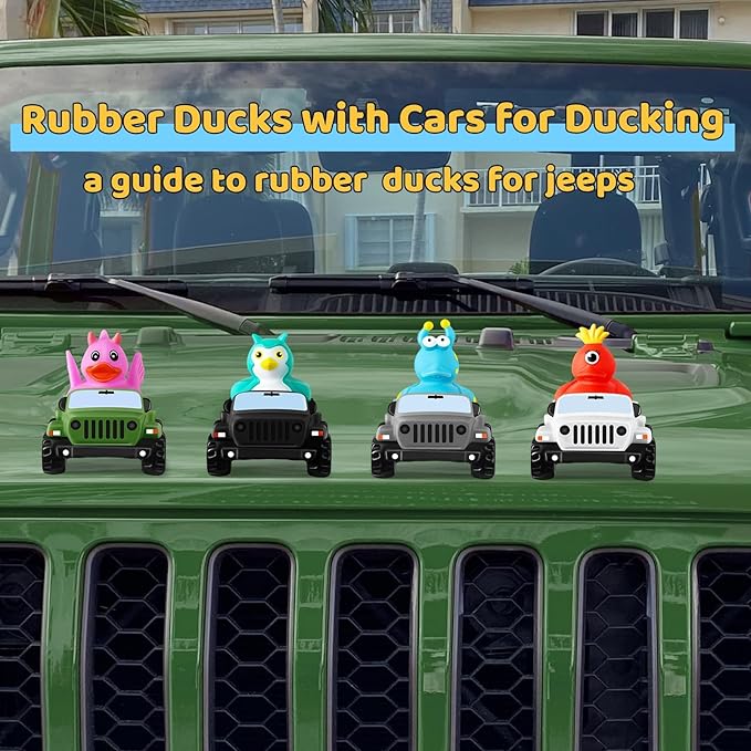 3.5 Inch Dark Green Car Toy Match Most 2 in Rubber Ducks, Ducks for Jeeps, Vehicle Toys for Car Dashboard Decorations Accessory Rubber Duck Collection, Easter Basket Stuffers for Kids Party Favors