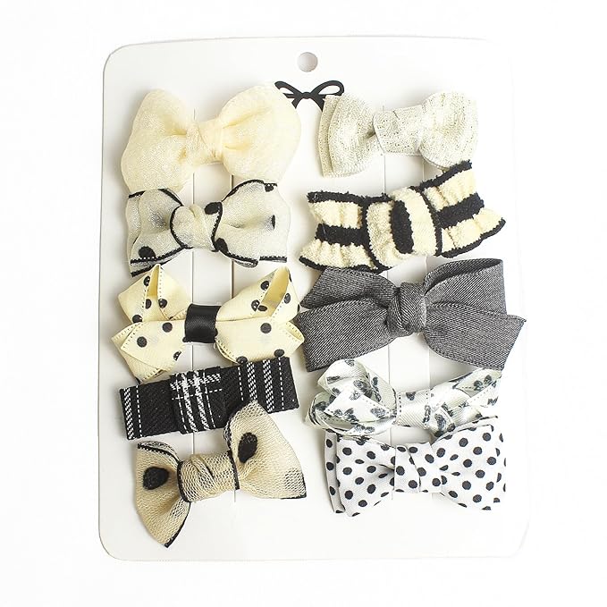 Baby Hair Clips Set, 10PCS Soft Fabric Hair Accessories for Toddlers, Mini Hair Bows for Daily Wear, School, Parties, Birthday Gifts (Black)