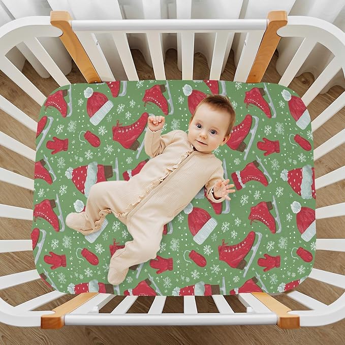 Baby Crib Sheet Winter Hats Mittens Scarves Crib Mattress for Boys and Girls Playard Sheet Soft Breathable Fitted Baby Mattress Cover 52x28in