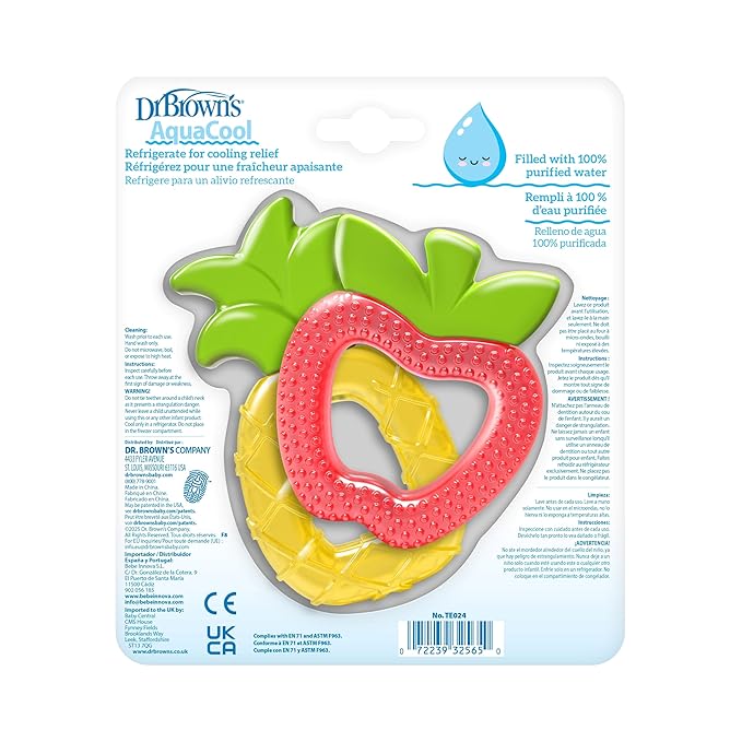 Dr. Brown's Flexees Pink Bunny Silicone Baby Teether, BPA Free, 3m+ and Dr. Brown's AquaCool Water-Filled Baby Teether, Cools & Massages Sore Gums, BPA Free, Pineapple and Apple, 2 Pack, 3m+ Bundle