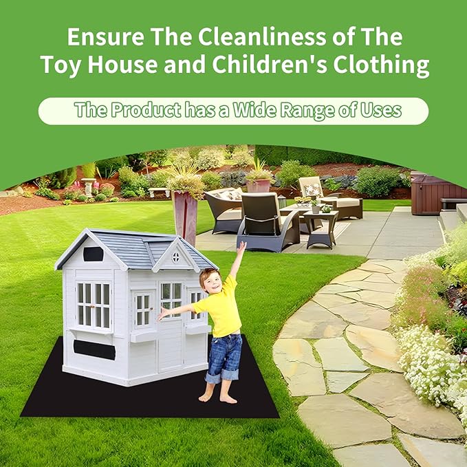 Outdoor Playhouse Mat, 71'' x 55'' Extra Large Non Slip Felt Play Mat with Waterproof Backing, Soft Durable Activity Rug for Kids Playhouse Floor, Indoor Outdoor Use, Portable & Washable (Black)