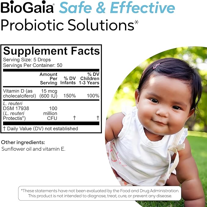 BioGaia Immune Active Baby Probiotic Drops + Vitamin D | for Babies & Toddlers 0-36 Months | Supports Digestive & Immune Health | Allergen, Dairy, Soy & Gluten Free | 50 Day Supply