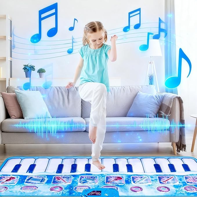 Lonfliness Piano Play Mat - 8 Instruments, 4 Play Modes, Volume Adjustable, 27.6x63in Floor Piano Mat, Ideal Gift for Dance Mat & Keyboard Mat Play Map
