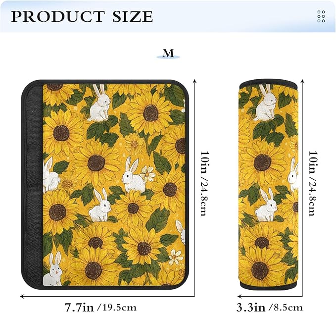 2 Pack Seatbelt Covers Seat Belt Cover Pad for Adults Boys Girls Car Seat Strap Covers Pads Cushion Universal Shoulder Strap Pad Protector for Backpack 10x7.7Inch Autumn Sunflower and Rabbit