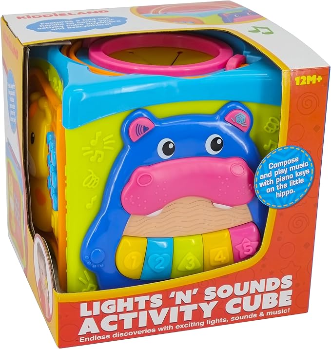 Kiddieland Light & Sound Activity Cube for Toddlers – Musical Piano Keys, Animal Shape Sorter, 6 Sides of Play, Interactive Sensory Toy with Handle, Ages 1 2 3