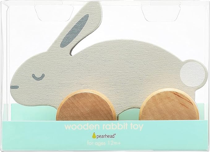 Pearhead Wooden Bunny Pull Along Toy – Montessori Wooden Rabbit Toy, Develops Motor Skills & Hand-Eye Coordination, Nursery Décor, Gender-Neutral First Birthday Gift for Boys and Girls, 1 Year Old+
