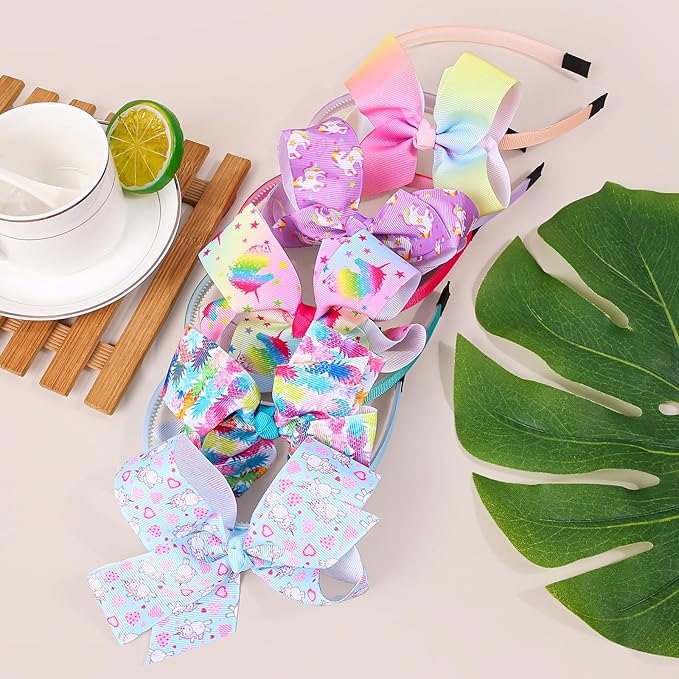 10pcs Unicorn Hair Bows Headbands Pineapple Mermaid Print Headband Girls Princess Hairbands for Children Kids