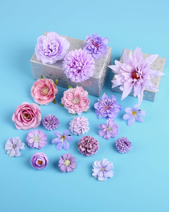 Leery 20 PCS Boho Flower Hair Clips for Women - Rose Hair Barrettes, Wedding Hairpins, Bridal Headpiece, Hawaiian Silk Floral Clips (Light purple)