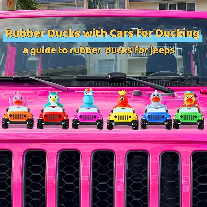 ANGGIKO 3.5 Inch Pink Car Toy Match Most 2 in Rubber Ducks, Ducks for Jeeps, Vehicle Toys for Car Dashboard Decorations Accessory Rubber Duck Collection, Easter Basket Stuffers for Kids Party Favors