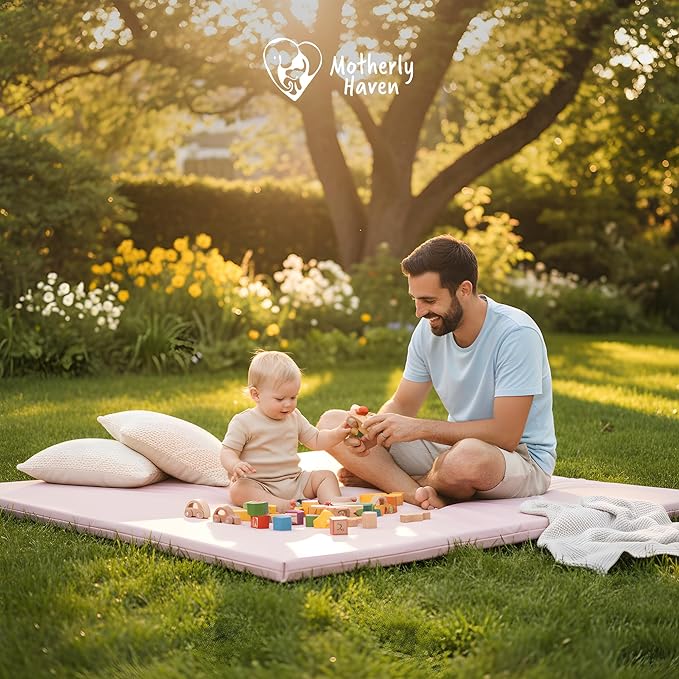 Motherly Haven Play Mat Cover Only – Fits 50x50x1 Rollable Foam Floor Mat for Babies – Waterproof, Easy to Clean Replacement Cover for Tummy Time & Crawling – Pink