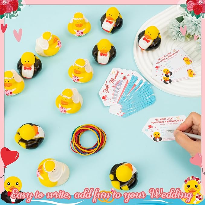 H1vojoxo Wedding Rubber Ducks for Cruise - 20 Set Just Married Cruise Duck Tags Kits Bride Groom Duckies for Honeymoon Anniversary Party Bathtub Wedding Car Cake Decoration Bridal Shower Gift Souvenir
