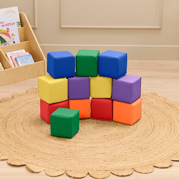 Mosaic Toddler Foam Building Blocks, Stacking Cubes, Assorted, 12-Piece