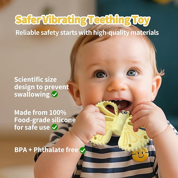 Vibrating Teether for Baby - Sensory Chew Toy for Autistic Children & Vibrating Chewy, 10X Vibration Settings, Giving Autistic Children A Better Sensory Experience (Yellow)