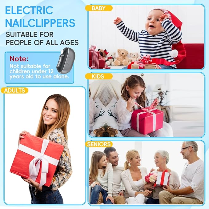 Electric Nail Clipper, 3 in 1 Electric Nail Trimmer and Polisher with LED Light & Clip Storage, USB Rechargeable, 2 Speed Electric Nail File for Baby, Kids, Caregivers, Seniors