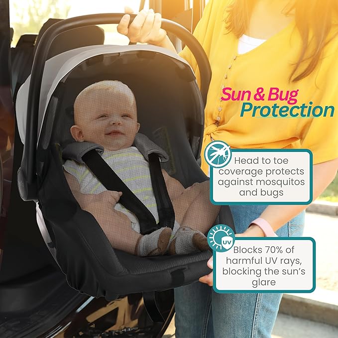 Car Seat Cover Baby - Infant Newborn Carseat Cover for Summer - Doona Car Seat Cover - Mosquito Net for Car Seat - Breathable Sunshade Extension Canopy Bug Protector