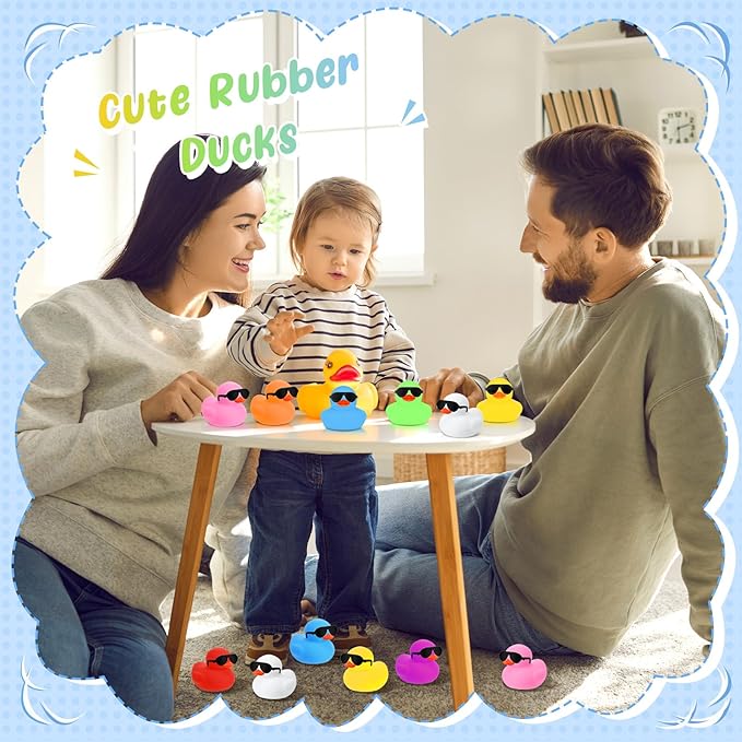 Sosation 36 Packs Mini Rubber Ducks with Sunglasses Sets 2.2 Inch Bath Squeaky Rubber Duckies Cute Float Bathtub Toys for Birthday Party Favors Class Carnival Prizes Car Decor(Multicolored)