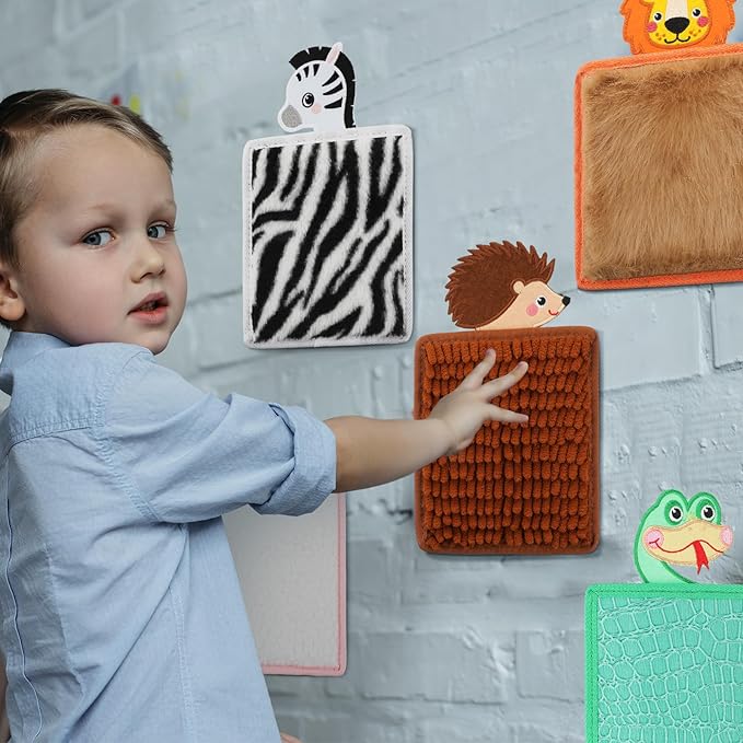 Syhood 9 Pcs Sensory Animal Theme Mat Sensory Toys Sensory Wall Panel for Kids Autism Sensory Products Assorted Textured Sensory Toys for Autistic Boys Girls Sensory Room Calming Activity Supplies