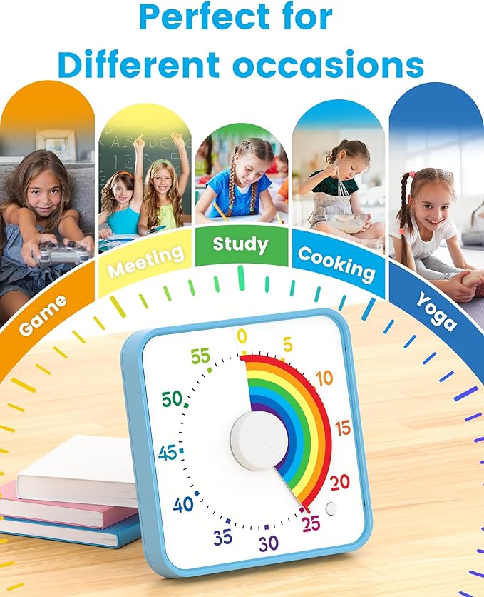 Classroom Timer with 5 Musical Melody Alarms, Large Visual Timer for Teachers, Magnetic & Rainbow Pattern Ideal for Classroom Use & Kids, 8 Inches