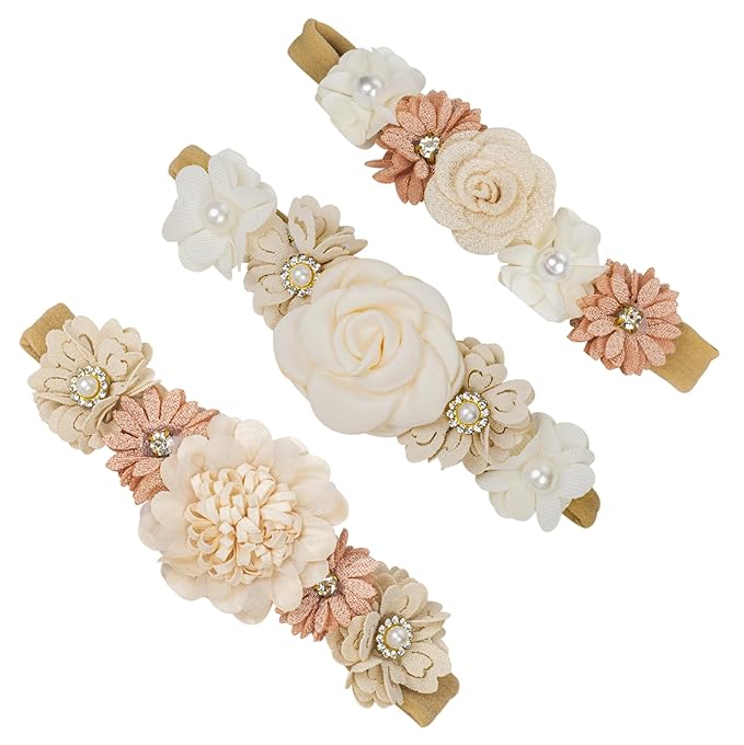 Utaly Flower Headband for Baby Girls 3pcs Elastic Baby Girl Floral Crown Newborn Infant Toddler Hair Accessories