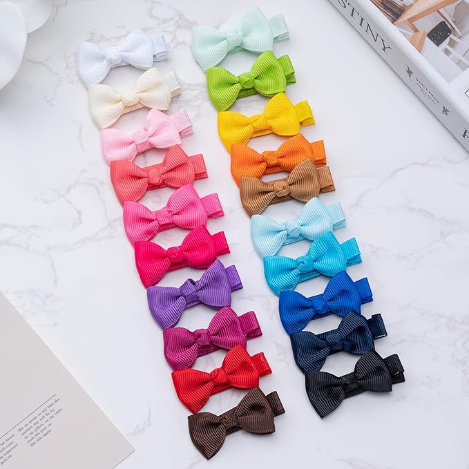 Hair Bows for Girls, 40PCS 1.8" Fully Lined Hair Clips, Alligator Hair Accessories for Kids and Teens (20 Colors in Pairs)