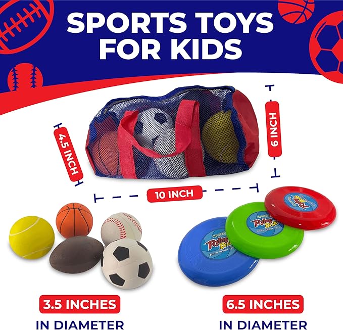 Toysery Foam Kickball Set for Toddler and Baby – Soft Foam Soccer Ball, Football, Basketball, Tennis Ball & More – Easy to Hold, Safe Toddler Ball Set with Carry Bag for Kids Ages 1-3
